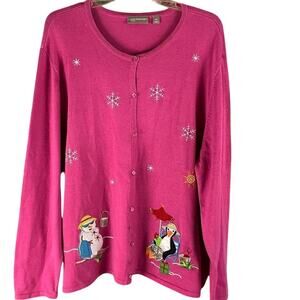 Croft & Barrow Snowman Penguin on Vacation Cardigan Size 3X